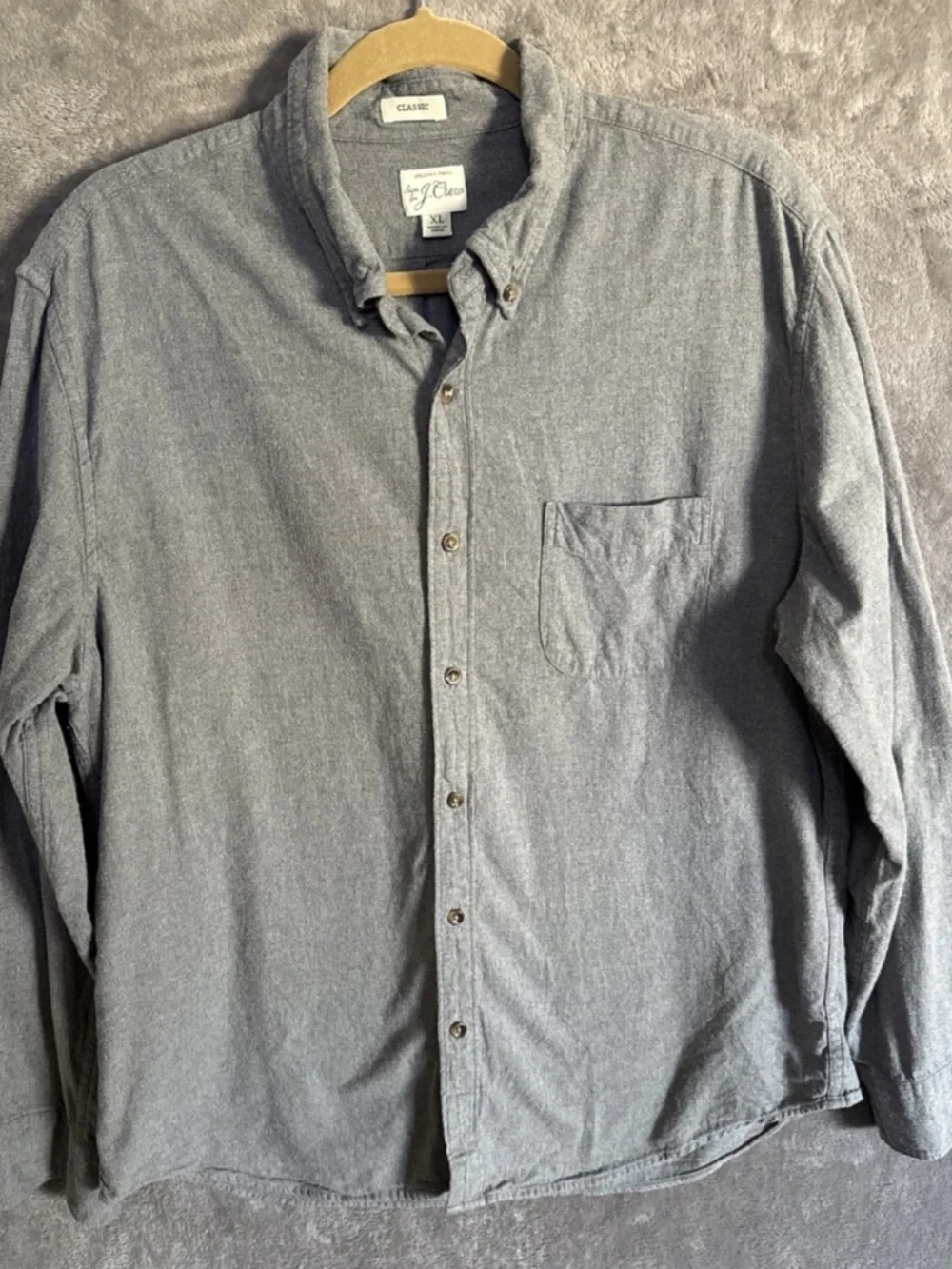 J.Crew Men's Brushed Twill Button Down Shirt Gray XL Classic Fit (FITS LIKE LRG)